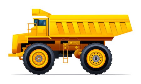 Illustration for Dump truck side view vector illustration. Heavy machinery construction vehicle isolated on white background - Royalty Free Image