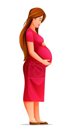 Illustration for Pregnant woman hugging her belly, waiting for a baby. Vector cartoon illustration - Royalty Free Image