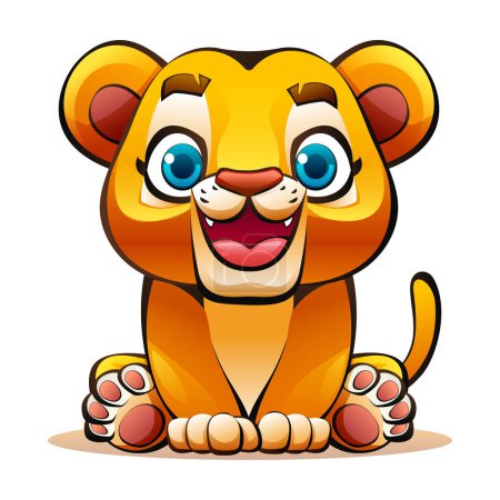 Téléchargez les illustrations : Joli bébé lion assis. Illustration vectorielle de personnage de dessin animé - en licence libre de droit