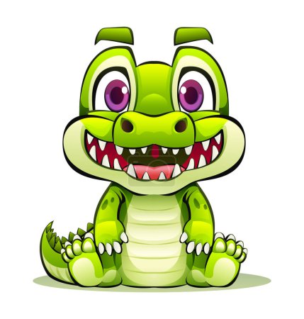 Illustration for Cute cartoon crocodile sitting. Vector character illustration - Royalty Free Image