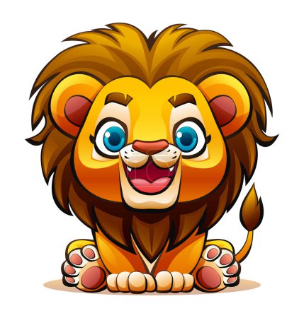 Téléchargez les illustrations : Mignon lion de dessin animé assis. Illustration vectorielle des caractères - en licence libre de droit
