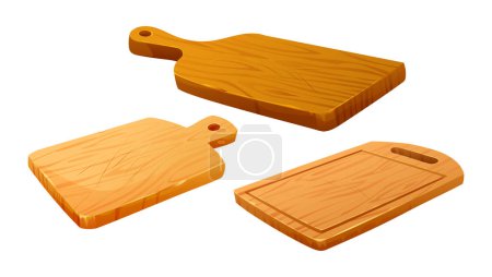 Illustration for Set of wooden cutting boards vector cartoon illustration isolated on white background - Royalty Free Image