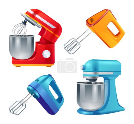 Set of kitchen mixers vector cartoon illustration isolated on white background