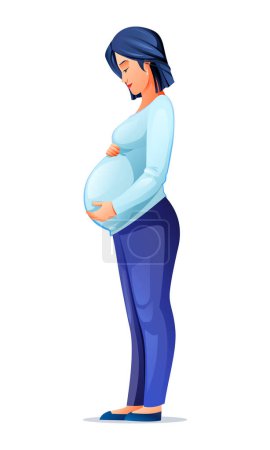 Illustration for Pregnant woman holding her belly, waiting for a baby. Vector illustration - Royalty Free Image