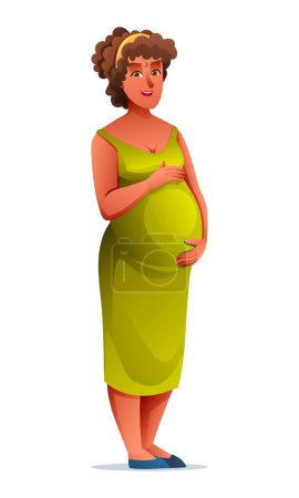 Téléchargez les illustrations : Femme enceinte étreignant son ventre vecteur dessin animé illustration - en licence libre de droit