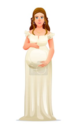 Illustration for Pregnant woman hugging her belly, waiting for a baby. Vector illustration isolated on white background - Royalty Free Image