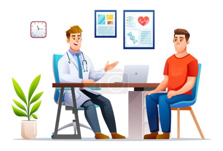 Illustration for Doctor talking to patient in hospital office. Medical consultation concept. Vector cartoon character illustration - Royalty Free Image