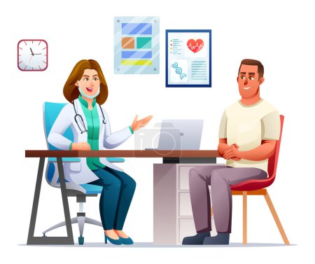 Illustration for Patient at the doctor's appointment. Medical consultation concept. Vector cartoon character illustration - Royalty Free Image