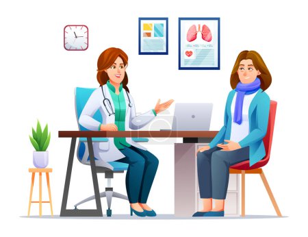 Illustration for Woman patient at the doctor's appointment. Medical consultation in clinic. Vector cartoon character illustration - Royalty Free Image