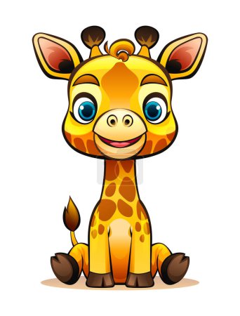 Téléchargez les illustrations : Jolie girafe de dessin animé assise. Illustration vectorielle des caractères - en licence libre de droit