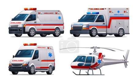 Illustration for Set of ambulance emergency vehicles.Official city emergency service vehicles vector illustration - Royalty Free Image