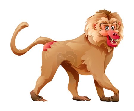 Ilustración de Ilustración del vector de dibujos animados babuino aislado sobre fondo blanco - Imagen libre de derechos