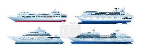Téléchargez les photos : Ensemble d'illustration vectorielle de navire de croisière océanique isolé sur fond blanc - en image libre de droit