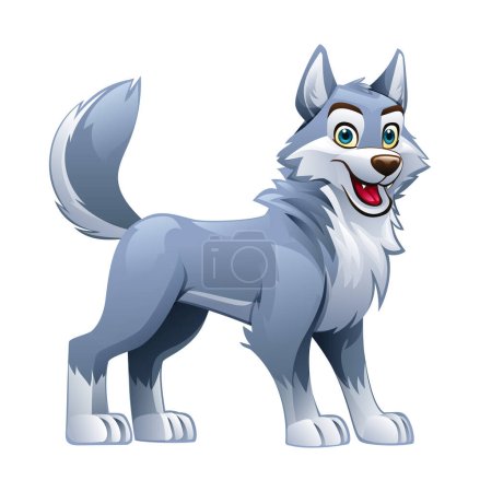 Téléchargez les illustrations : Illustration vectorielle de dessin animé loup isolé sur fond blanc - en licence libre de droit