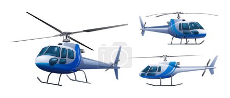Ilustración de Conjunto de helicóptero en diferentes vistas. Ilustración vectorial aislada sobre fondo blanco - Imagen libre de derechos