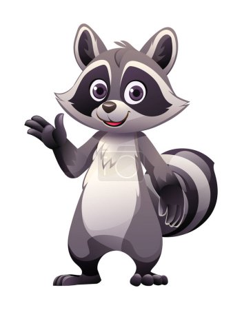 Illustration for Cartoon raccoon waving hand. Vector illustration isolated on white background - Royalty Free Image