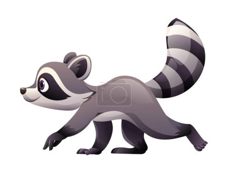 Illustration for Cartoon raccoon walking. Vector illustration isolated on white background - Royalty Free Image