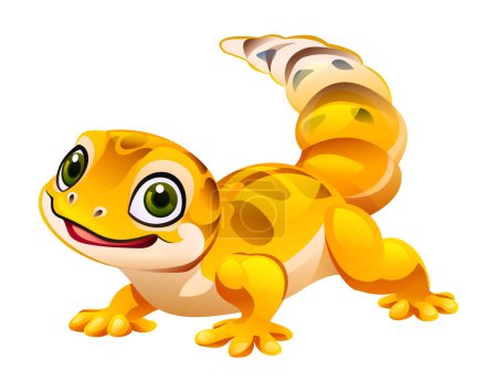 Téléchargez les illustrations : Mignon léopard gecko illustration vectorielle de dessin animé isolé sur fond blanc - en licence libre de droit