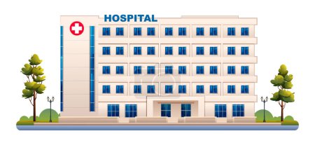 Téléchargez les illustrations : Illustration vectorielle des bâtiments hospitaliers. Clinique médicale isolée sur fond blanc - en licence libre de droit
