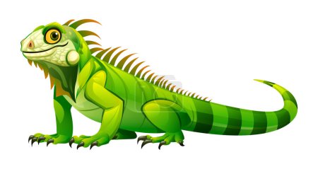 Téléchargez les illustrations : Illustration de dessin animé d'Iguana. Reptile vecteur lézard isolé sur fond blanc - en licence libre de droit