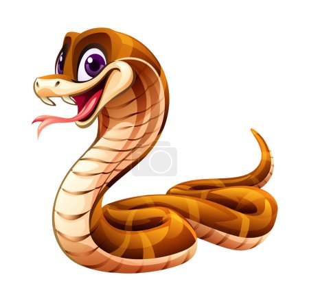 Téléchargez les illustrations : Cartoon roi cobra serpent. Illustration vectorielle isolée sur fond blanc - en licence libre de droit