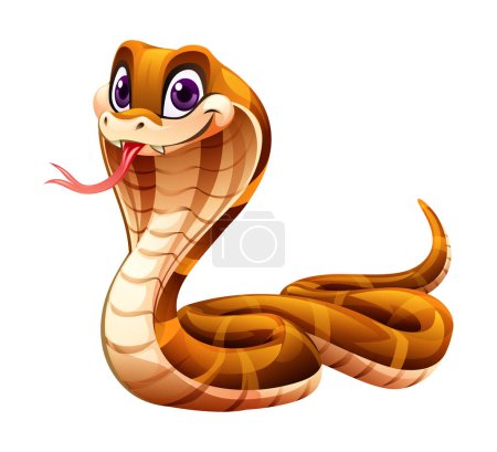 Téléchargez les illustrations : Roi cobra serpent dessin animé. Illustration vectorielle isolée sur fond blanc - en licence libre de droit