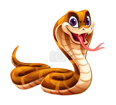 Téléchargez les illustrations : Dessin animé roi cobra serpent vecteur illustration isolé sur fond blanc - en licence libre de droit