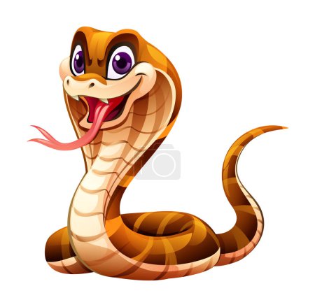 Téléchargez les illustrations : Roi cobra serpent dessin animé vecteur illustration isolé sur fond blanc - en licence libre de droit