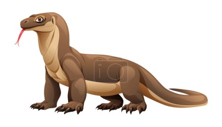 Téléchargez les illustrations : Illustration vectorielle de dessin animé Komodo dragon isolé sur fond blanc - en licence libre de droit