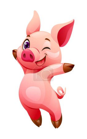 Ilustración de Alegre ilustración del vector de dibujos animados de cerdo. Cerdo feliz aislado sobre fondo blanco - Imagen libre de derechos