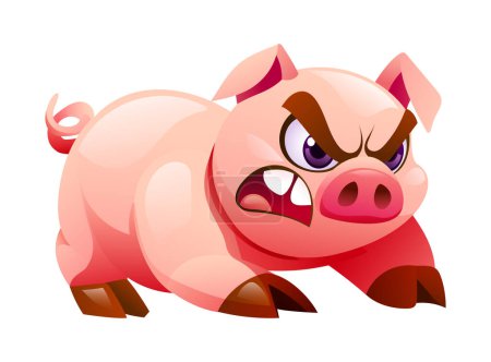 Ilustración de Cerdo de dibujos animados en pose de enojo. Ilustración vectorial aislada sobre fondo blanco - Imagen libre de derechos