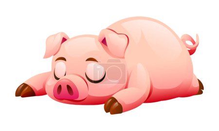 Ilustración de Cerdo de dibujos animados durmiendo. Ilustración vectorial aislada sobre fondo blanco - Imagen libre de derechos