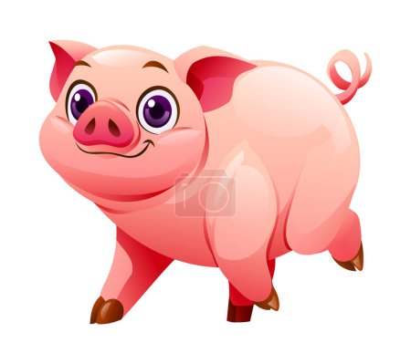 Cartoon pig walking. Vector illustration isolated on white background