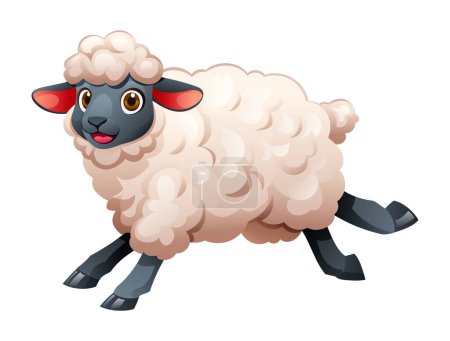 Ilustración de Corriendo ovejas de dibujos animados. Ilustración vectorial aislada sobre fondo blanco - Imagen libre de derechos
