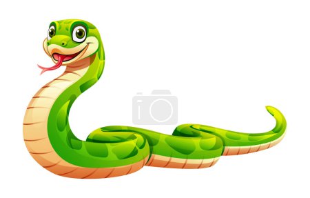 Téléchargez les illustrations : Illustration vectorielle de dessin animé serpent isolé sur fond blanc - en licence libre de droit