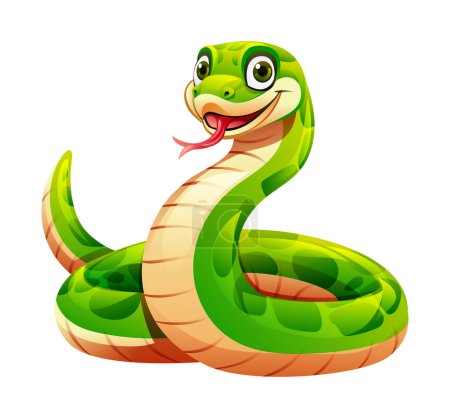 Téléchargez les illustrations : Illustration vectorielle de serpent de bande dessinée isolée sur fond blanc - en licence libre de droit
