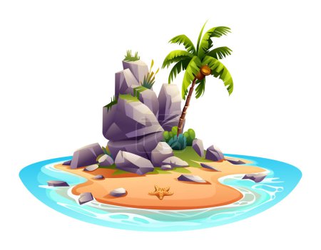 Ilustración de Isla del desierto con palmera y rocas ilustración vectorial de dibujos animados aislados sobre fondo blanco - Imagen libre de derechos