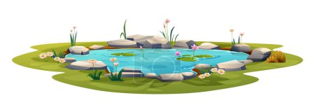 Illustration for Small pond with water lily vector cartoon illustration - Royalty Free Image
