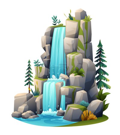 Téléchargez les illustrations : Illustration de cascade de montagne. Caricature vectorielle isolée sur fond blanc - en licence libre de droit
