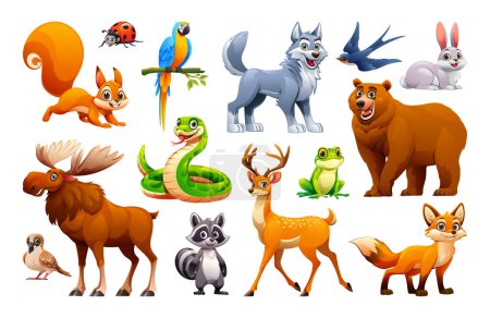 Téléchargez les illustrations : Ensemble d'animaux forestiers des bois. Illustration vectorielle de dessin animé - en licence libre de droit