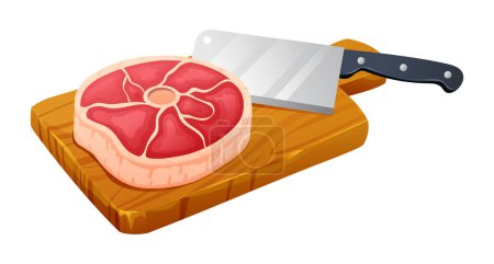 Illustration for Fresh raw beef meat steak with knife on cutting board. Vector illustration isolated on white background - Royalty Free Image