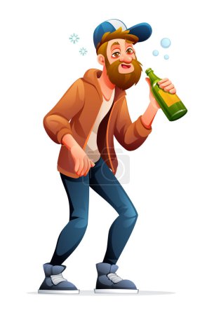 Drunk man cartoon character. Vector illustration