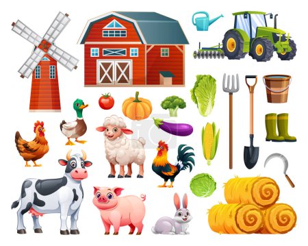 Illustration for Set of farm animals and elements. Vector cartoon illustration - Royalty Free Image