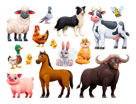 Téléchargez les illustrations : Ensemble d'animaux de ferme. Illustration vectorielle de dessin animé - en licence libre de droit