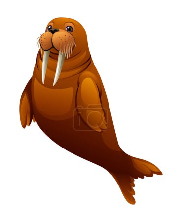 Illustration for Cartoon walrus swimming. Vector illustration isolated on white background - Royalty Free Image