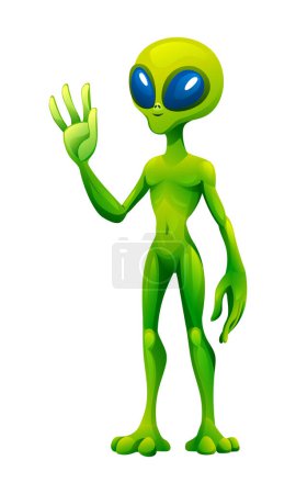 Ilustración de Alien agitando la mano. Dibujos animados carácter vector ilustración aislado sobre fondo blanco - Imagen libre de derechos
