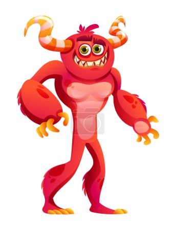 Téléchargez les illustrations : Drôle de monstre rouge personnage de dessin animé. Illustration vectorielle isolée sur fond blanc - en licence libre de droit