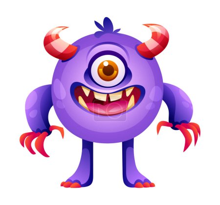 Illustration for Happy monster with one eye cartoon character. Vector illustration isolated on white background - Royalty Free Image