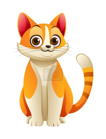 Téléchargez les illustrations : Charmant chat assis. Illustration vectorielle de dessin animé isolé sur fond blanc - en licence libre de droit