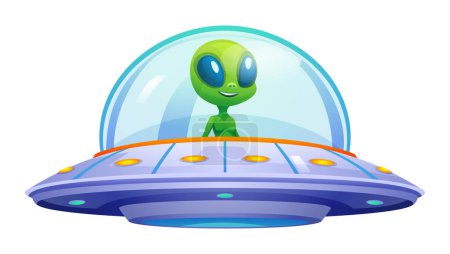 Ilustración de Alien montar ufo vector ilustración aislado sobre fondo blanco - Imagen libre de derechos